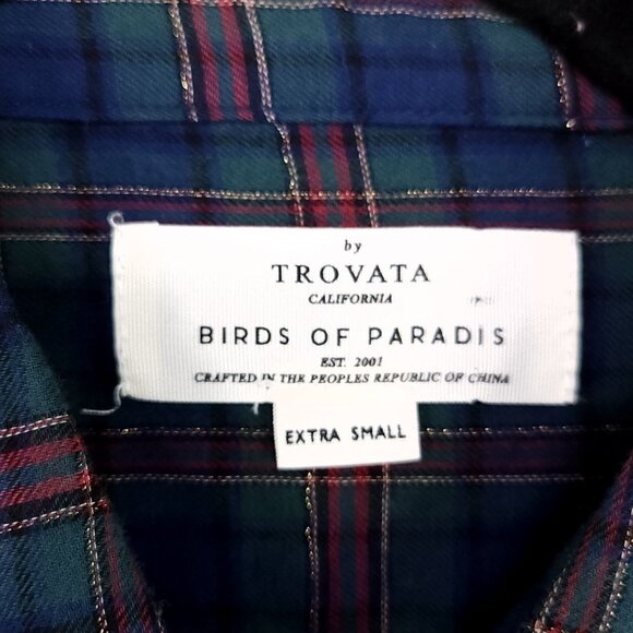 Trovata Birds of Paradis Plaid Flannel Button Front Long Sleeve Shirt Size XS - Picture 9 of 11